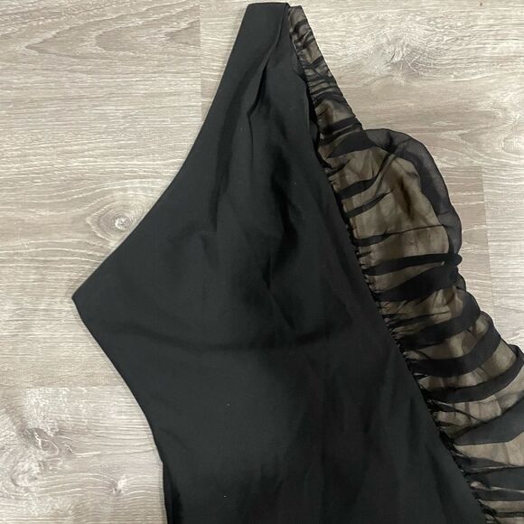 Black Halo One Shoulder Mini Dress with Ruched Chiffon Side Panel - Picture 4 of 8